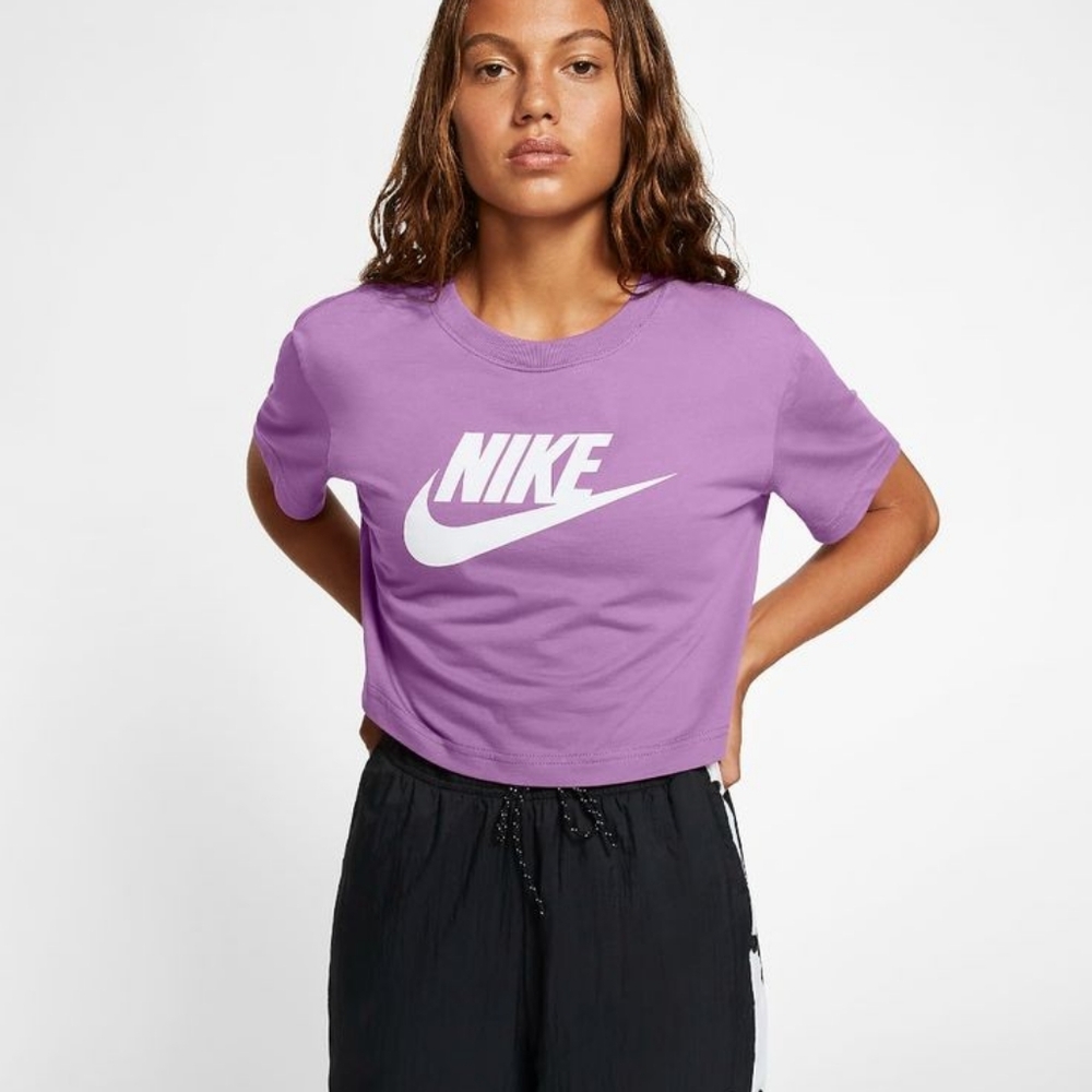 Nike Sportswear Essential Women's Cropped T-Shirt Violet Purple/White Sz: XS